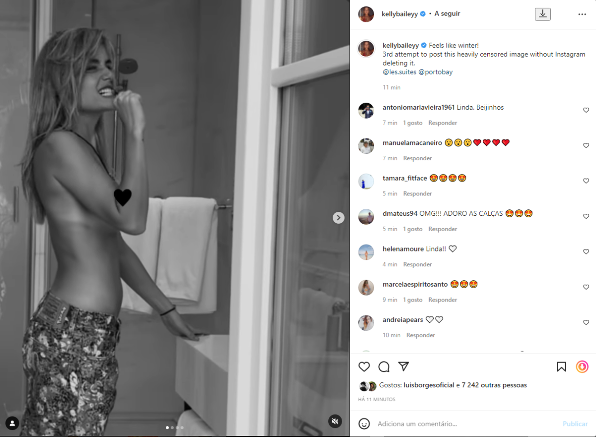 Kelly Bailey é censurada pelo Instagram e mostra-se indignada: &#8220;É a minha barriga?&#8221;