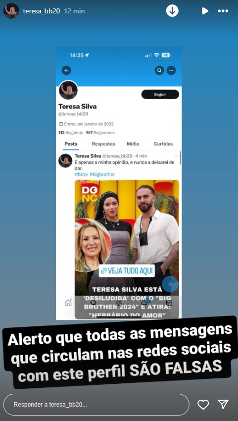 Teresa Silva expõe perfil falso e deixa alerta: &#8220;Todas as mensagens que circulam&#8230;&#8221;