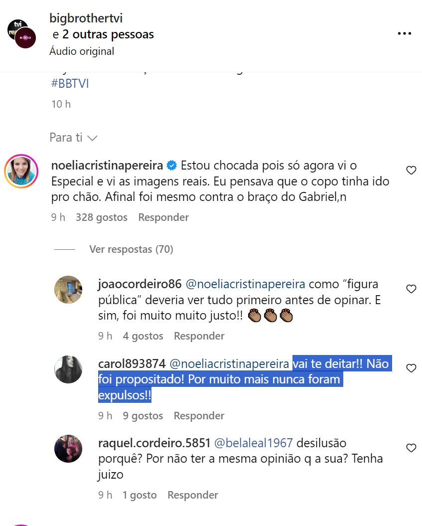 Noélia Pereira reage (chocada) à expulsão de Catarina Miranda e recebe &#8220;onda&#8221; de críticas (e não só)