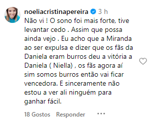 Noélia Pereira aponta nova &#8220;vencedora&#8221;: &#8220;A Miranda ao ser expulsa deu a vitória à&#8230;&#8221;